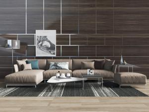 现代新中式带美人榻贵妃椅的多人沙发、沙发凳组合模