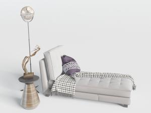 新中式皮革灰白色美人榻贵妃椅和边几