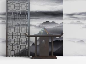中式深实木端景台、假山盆景3d模型 中式深实木端景台、假山盆景