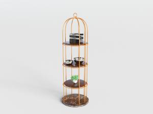 新中式铁艺鸟笼多层边几3d模型 新中式铁艺鸟笼多层边几