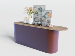 新中式紫色端景台、陶瓷花瓶花卉3d模型 新中式紫色端景台、陶瓷花瓶花卉