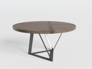 现代椭圆形实木金属三角形支撑的茶几