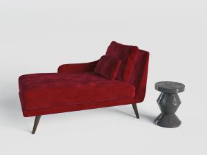 新中式红色金丝绒布艺贵妃椅美人榻