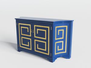 地中海蓝色装饰金色方形花纹的玄关柜边柜