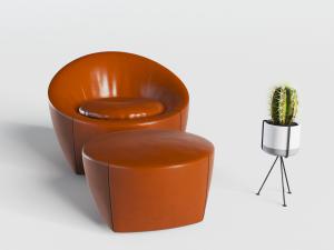 现代橙色圆形单人沙发脚踏3d模型 现代橙色圆形单人沙发脚踏