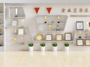 现代奖状奖杯奖牌荣誉展示墙3d模型 现代奖状奖杯奖牌荣誉展示墙