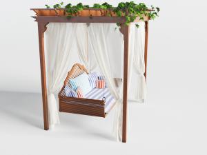 东南亚实木带花架的吊椅