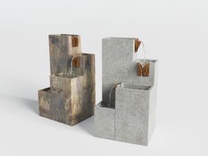 新中式方形错落流水水景小品