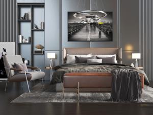 后现代皮革床头双人床床尾凳