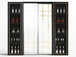 新中式镶嵌金边的酒柜玻璃推拉门
