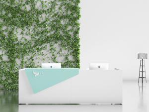 现代带有植物墙的前台接待台