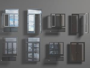 现代黑色金属边框的平开窗