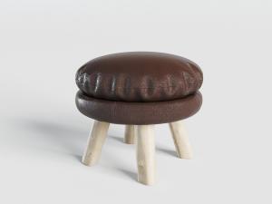 现代圆形皮革小木凳子