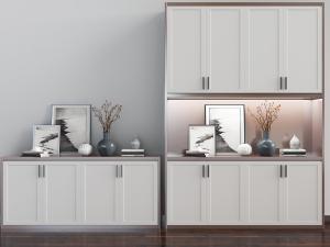 现代白色柜门的玄关鞋柜、边柜