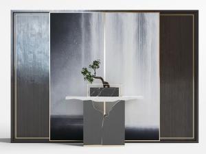 新中式端景台、盆景3d模型 新中式端景台、盆景