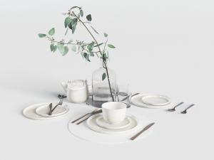 现代白色陶瓷餐具3d模型 现代白色陶瓷餐具