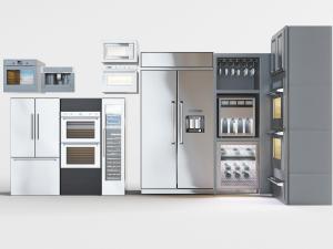 现代不锈钢电冰箱、酒柜和烤箱厨房电器