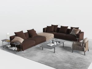 现代布艺多人沙发单人沙发组合