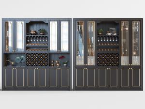 新中式黑色镶金边的酒柜3d模型 新中式黑色镶金边的酒柜