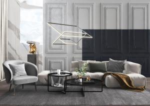 现代弧形布艺多人沙发、休闲椅子和茶几组合