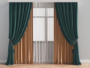 欧式复古绿色窗帘窗纱