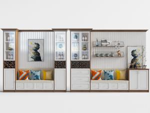 北欧实木带卡座的装饰储物柜酒柜3d模型 北欧实木带卡座的装饰储物柜酒柜