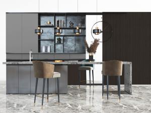 现代轻奢厨房中岛吧台吧椅