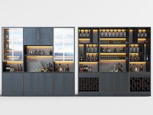 新中式开放式酒柜餐边柜3d模型 新中式开放式酒柜餐边柜