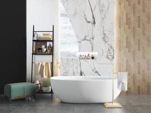 现代陶瓷白色浴缸、卫浴柜架