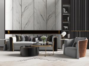 现代多人沙发、单人沙发和茶几组合