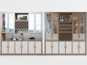 新中式实木带酒格酒柜3d模型 新中式实木带酒格酒柜