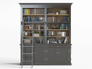 美式带梯子的实木装饰柜