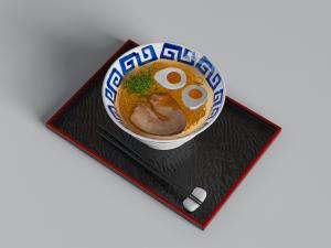 中式瓷碗里的牛肉拉面食物