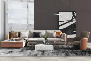 现代轻奢转角多人沙发单人沙发茶几组合