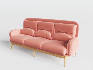 现代轻奢珊瑚色多人沙发3d模型 现代轻奢珊瑚色多人沙发
