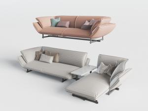 新中式灰色、粉色双人沙发和贵妃椅