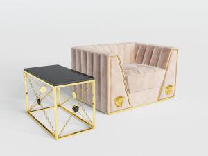 新中式轻奢布艺单人沙发、方形边几3d模型 新中式轻奢布艺单人沙发、方形边几