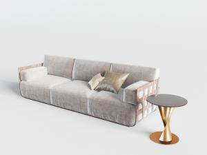 新中式灰褐色厚坐垫多人沙发3d模型 新中式灰褐色厚坐垫多人沙发