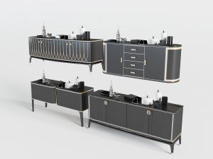 新中式现代黑色装饰金色花边的电视柜