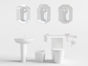 白色陶瓷洗手盆、马桶、拖把池和蹲便池3d模型 白色陶瓷洗手盆、马桶、拖把池和蹲便池