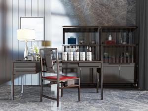 中式深实木色书桌椅组合3d模型 中式深实木色书桌椅组合