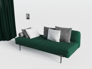 现代轻奢墨绿色搭配灰色靠垫的贵妃椅美人榻