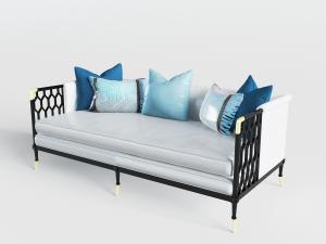 新中式扶手装饰多边形镂空的多人沙发3d模型 新中式扶手装饰多边形镂空的多人沙发