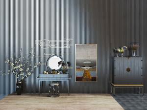 中式黑色梳妆台、边柜和花瓶花卉