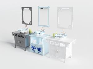 中式带有万字雕花装饰洗手盆组合