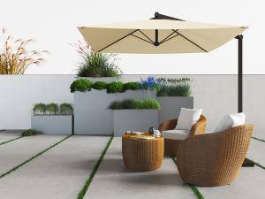 东南亚户外藤编单人沙发茶几遮阳伞3d模型 东南亚户外藤编单人沙发茶几遮阳伞