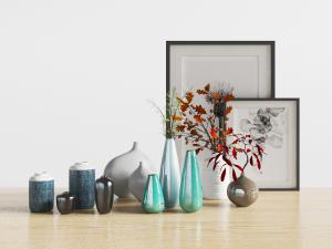 中式陶瓷花瓶花卉、陶瓷器皿饰品摆件