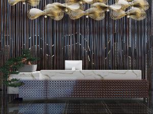 新中式大理石装饰实木纹理的前台接待台