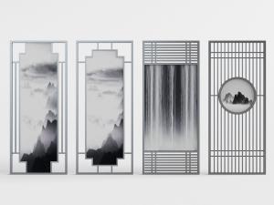 新中式水墨山水装饰画的隔断3d模型 新中式水墨山水装饰画的隔断
