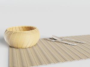 新中式藤编圆形收纳筐、餐巾垫3d模型 新中式藤编圆形收纳筐、餐巾垫